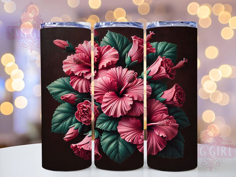 3D Hibiscus Floral Red Pink 20oz Tumbler, 3D Floral Design, Red Pink Flowers, Sublimation Tumbler, 20oz Tumbler, Tropical Drinkware, Floral Gift Sublimation SvggirlplusArt 