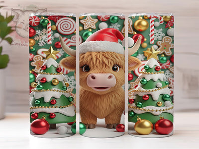 3D Highland Cow Christmas Tumbler, Christmas Cow Wrap, Festive Farm Animal Sublimation, Holiday Cow Cup, 20Oz Skinny Tumbler Wrap, Rustic Christmas Mug, Realistic Cow Design Sublimation Lara' s Designs 