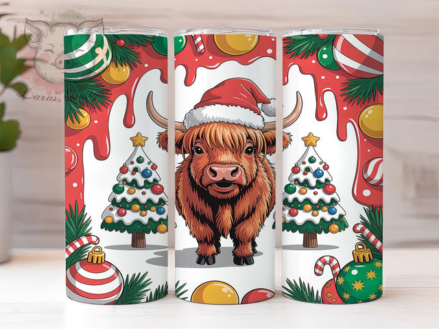 3D Highland Cow Christmas Tumbler, Christmas Cow Wrap, Festive Farm Animal Sublimation, Holiday Cow Cup, 20Oz Skinny Tumbler Wrap, Rustic Christmas Mug, Realistic Cow Design Sublimation Lara' s Designs 