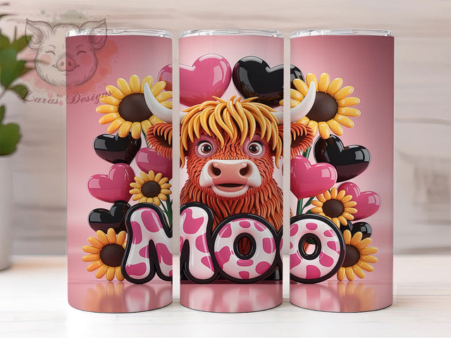 3D Highland Cow Tumbler, Moo Cow Wrap, Realistic Farm Animal Sublimation, Funny Cow Cup, 20Oz Skinny Tumbler Wrap, Rustic Moo Mug, Highland Cow Design Sublimation Lara' s Designs 