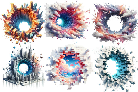 3D Hole In a Wall Clipart Sublimation Rupkotha 