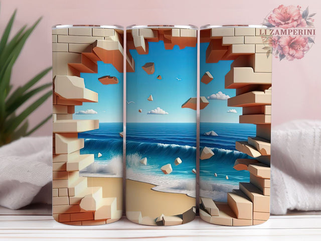 3D Hole In Wall Ocean Beach Scene 20 oz Skinny Tumbler Sublimation Design, Straight Tumbler Wrap, Instant Digital Download PNG, Straight & Tapered Tumbler Wrap PNG Sublimation Li Zamperini 