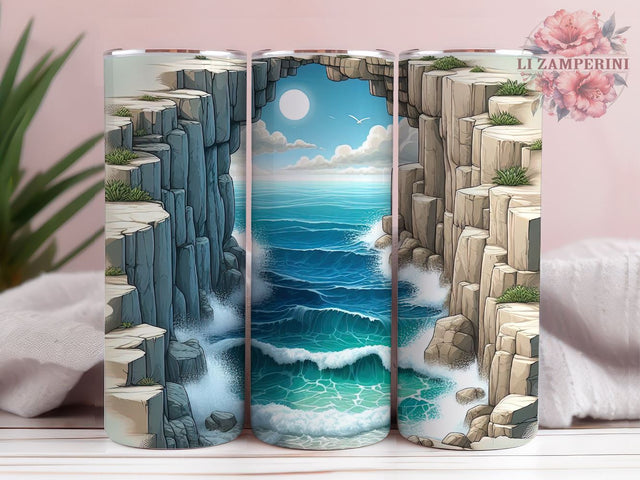 3D Hole In Wall Ocean Beach Scene 20 oz Skinny Tumbler Sublimation Design, Straight Tumbler Wrap, Instant Digital Download PNG, Straight & Tapered Tumbler Wrap PNG Sublimation Li Zamperini 