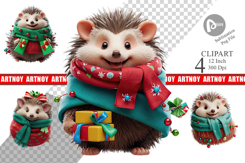 3D Holiday Hedgehog Clipart Sublimation artnoy 