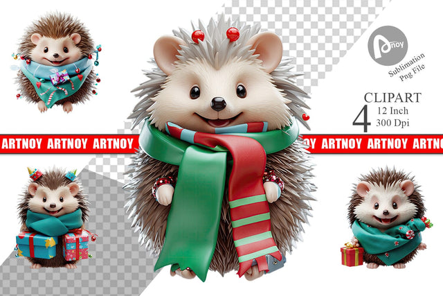 3D Holiday Hedgehog Clipart Sublimation artnoy 