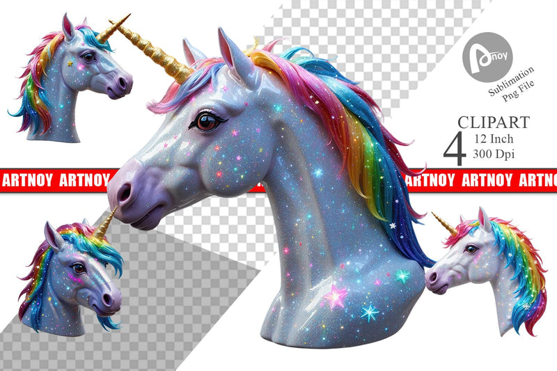 3D Holiday Unicorn Clipart Sublimation artnoy 