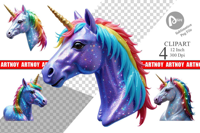 3D Holiday Unicorn Clipart Sublimation artnoy 