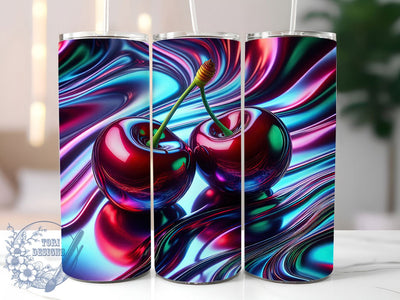 3D Holographic Cherry Tumbler, Cherry Hologram Design, 3D Cherry Tumbler, 20Oz Wrap Design, Holographic Sublimation, Shiny Cherry Art, Vibrant Cherry Theme Sublimation ToriDesigns 