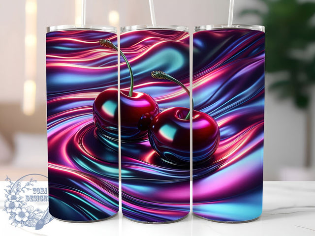 3D Holographic Cherry Tumbler, Cherry Hologram Design, 3D Cherry Tumbler, 20Oz Wrap Design, Holographic Sublimation, Shiny Cherry Art, Vibrant Cherry Theme Sublimation ToriDesigns 