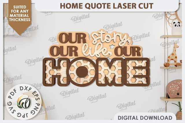 3D Home Quote Laser Cut. Home Wall Decor SVG Design SVG Evgenyia Guschina 