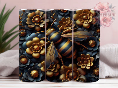 3D Honey Bee and Flowers Tumbler Wrap, Honey Bee Tumbler Wrap, Bee and Flowers Tumbler, 20oz Skinny Tumbler, Sublimation Tumbler Design, Bee Lover Gift, Floral Bee Wrap Sublimation Li Zamperini 
