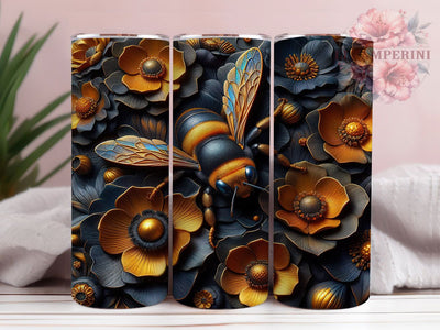 3D Honey Bee and Flowers Tumbler Wrap, Honey Bee Tumbler Wrap, Bee and Flowers Tumbler, 20oz Skinny Tumbler, Sublimation Tumbler Design, Bee Lover Gift, Floral Bee Wrap Sublimation Li Zamperini 