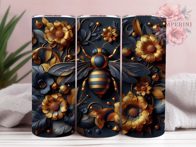 3D Honey Bee and Flowers Tumbler Wrap, Honey Bee Tumbler Wrap, Bee and Flowers Tumbler, 20oz Skinny Tumbler, Sublimation Tumbler Design, Bee Lover Gift, Floral Bee Wrap Sublimation Li Zamperini 