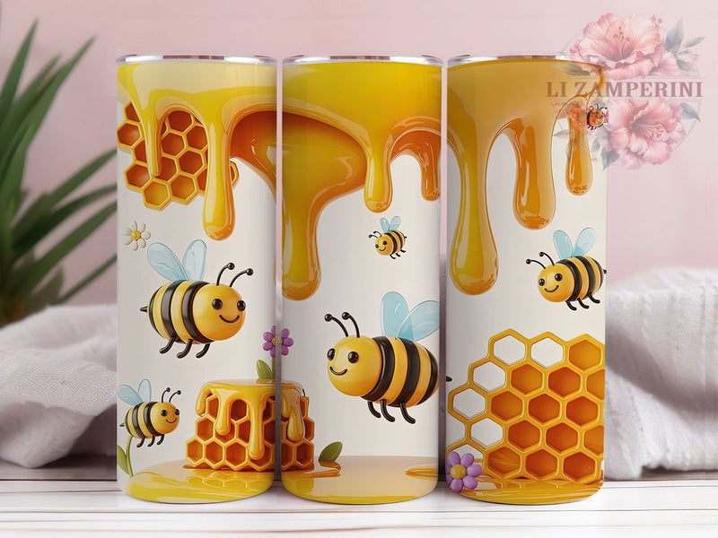 3D Honeycomb Bee Tumbler, Honeycomb Tumbler Design, Rustic Bee Wrap, Vibrant Honey Wrap, Whimsical Bee Wrap, Sublimation Design, Trendy Gift Idea Sublimation Li Zamperini 