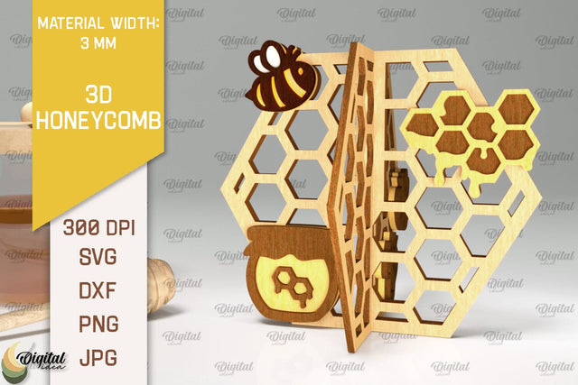 3D Honeycomb Laser Cut. Honeycomb With Bee SVG SVG Evgenyia Guschina 