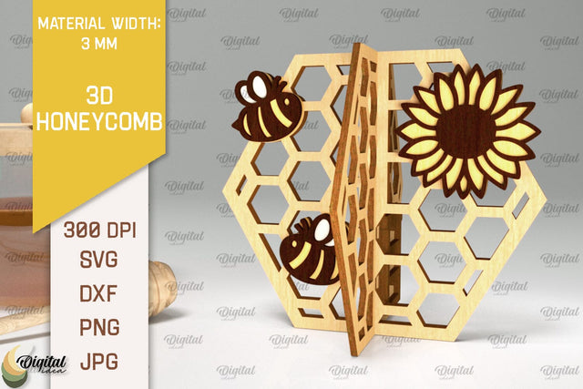 3D Honeycomb Laser Cut. Honeycomb With Bee SVG SVG Evgenyia Guschina 
