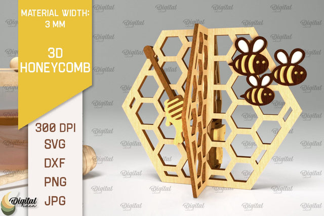 3D Honeycomb Laser Cut. Honeycomb With Bee SVG SVG Evgenyia Guschina 