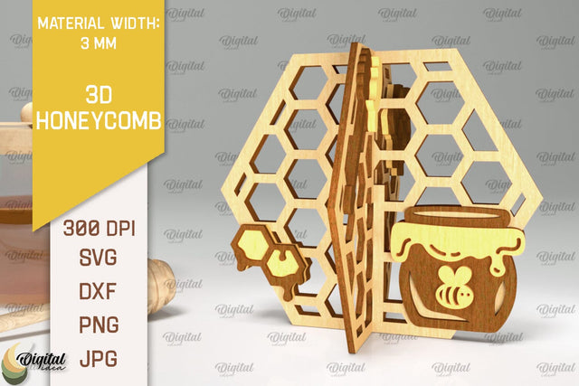 3D Honeycomb Laser Cut. Honeycomb With Bee SVG SVG Evgenyia Guschina 