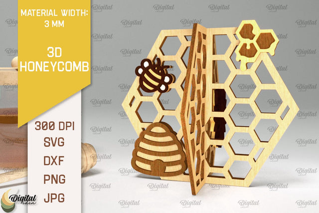 3D Honeycomb Laser Cut. Honeycomb With Bee SVG SVG Evgenyia Guschina 