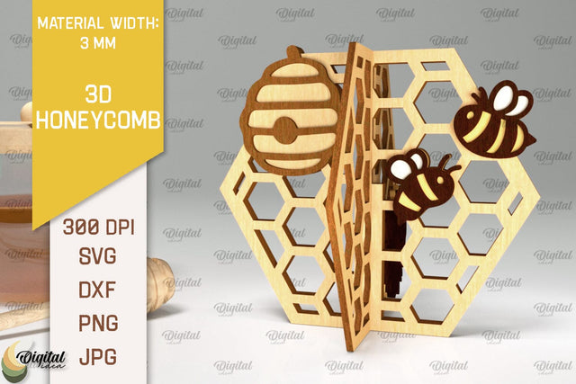3D Honeycomb Laser Cut. Honeycomb With Bee SVG SVG Evgenyia Guschina 