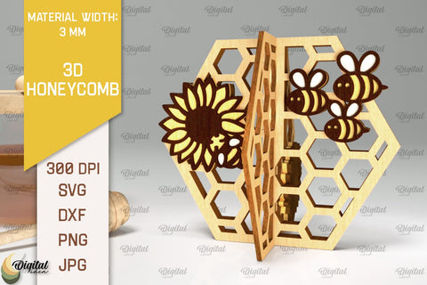 3D Honeycomb Laser Cut. Honeycomb With Bee SVG SVG Evgenyia Guschina 