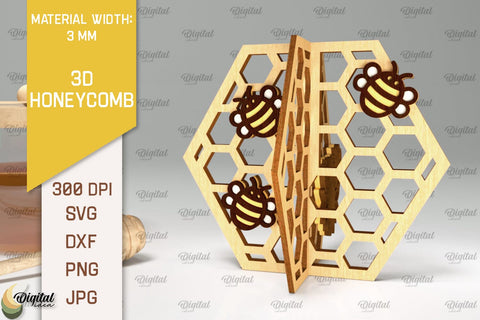 3D Honeycombs Laser Cut Bundle. Honeycomb With Bee SVG SVG Evgenyia Guschina 