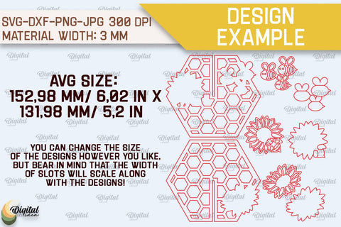 3D Honeycombs Laser Cut Bundle. Honeycomb With Bee SVG SVG Evgenyia Guschina 