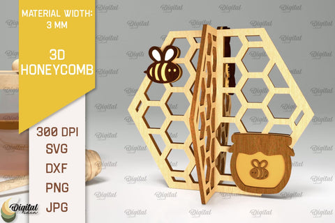 3D Honeycombs Laser Cut Bundle. Honeycomb With Bee SVG SVG Evgenyia Guschina 