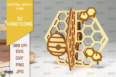 3D Honeycombs Laser Cut Bundle. Honeycomb With Bee SVG SVG Evgenyia Guschina 