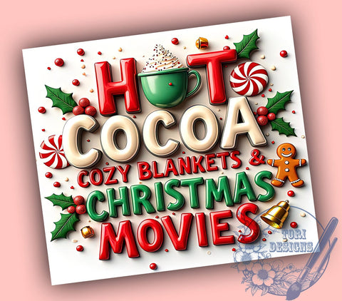 3D Hot Chocolate Tumbler, Puffy Gingerbread Wrap, Christmas Drinkware, 20oz Sublimation Design, Inflated Tumbler Wrap, Festive Holiday Cup, Cute Christmas Mug Sublimation ToriDesigns 