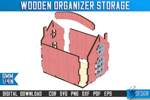 3D House Shaped Desk Organizer Laser Cut, Storage Bin, Pencil Holder SVG, Wooden Organizer Storage Box SVG, Toy Box, House Shaped Box, Decorative Box SVG SVG Fly Design 