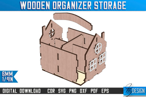 3D House Shaped Desk Organizer Laser Cut, Storage Bin, Pencil Holder SVG, Wooden Organizer Storage Box SVG, Toy Box, House Shaped Box, Decorative Box SVG SVG Fly Design 