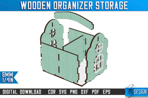 3D House Shaped Desk Organizer Laser Cut, Storage Bin, Pencil Holder SVG, Wooden Organizer Storage Box SVG, Toy Box, House Shaped Box, Decorative Box SVG SVG Fly Design 