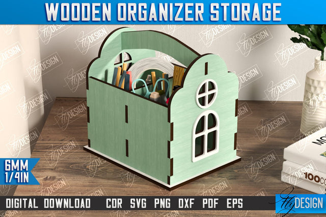 3D House Shaped Desk Organizer Laser Cut, Storage Bin, Pencil Holder SVG, Wooden Organizer Storage Box SVG, Toy Box, House Shaped Box, Decorative Box SVG SVG Fly Design 