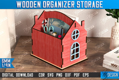 3D House Shaped Desk Organizer Laser Cut, Storage Bin, Pencil Holder SVG, Wooden Organizer Storage Box SVG, Toy Box, House Shaped Box, Decorative Box SVG SVG Fly Design 