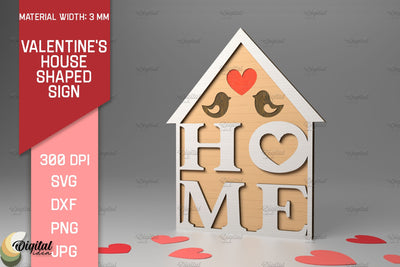 3D House Shaped Sign Laser Cut. Valentine's Day SVG Evgenyia Guschina 