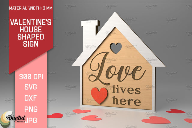 3D House Shaped Sign Laser Cut. Valentine's Day SVG Evgenyia Guschina 