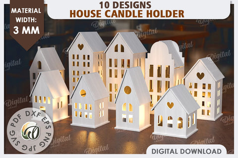 3D Houses Laser Cut Bundle. House Candle Holders SVG SVG Evgenyia Guschina 