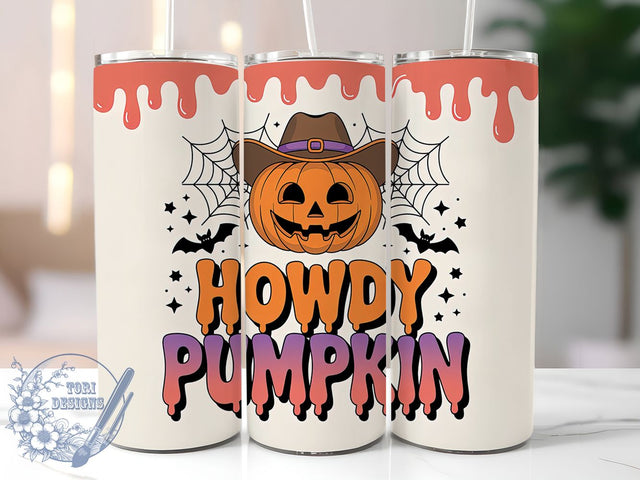 3D Howdy Cowboy Pumpkin Halloween Tumbler, Halloween Western Wrap, 20Oz Sublimation, Cowboy Pumpkin Cup, Spooky Rodeo Drinkware, Rustic Halloween Tumbler, Autumn Country Cup Print Sublimation ToriDesigns 