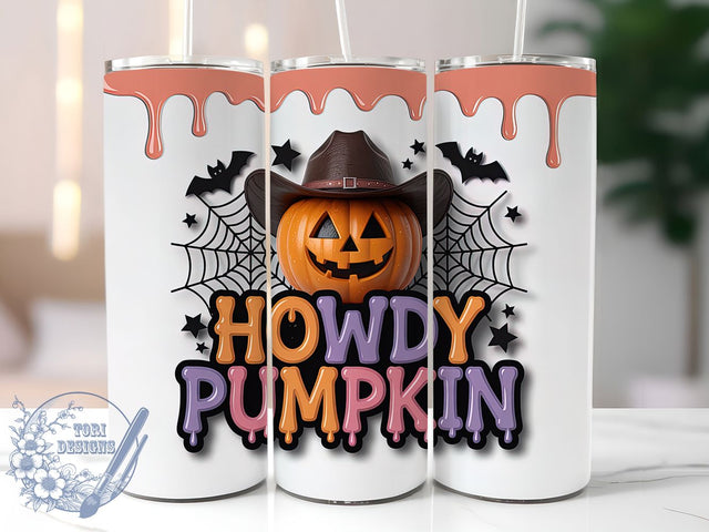 3D Howdy Cowboy Pumpkin Halloween Tumbler, Halloween Western Wrap, 20Oz Sublimation, Cowboy Pumpkin Cup, Spooky Rodeo Drinkware, Rustic Halloween Tumbler, Autumn Country Cup Print Sublimation ToriDesigns 