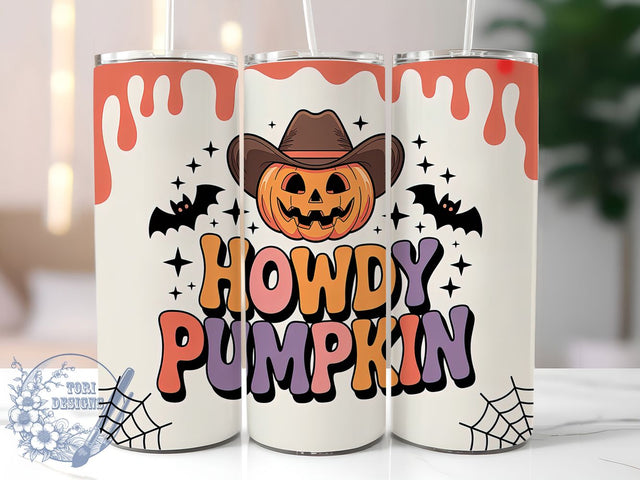 3D Howdy Cowboy Pumpkin Halloween Tumbler, Halloween Western Wrap, 20Oz Sublimation, Cowboy Pumpkin Cup, Spooky Rodeo Drinkware, Rustic Halloween Tumbler, Autumn Country Cup Print Sublimation ToriDesigns 