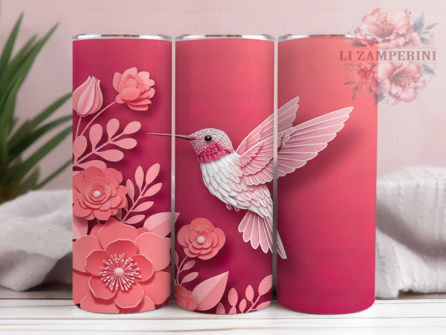 3D Hummingbird Pink White Floral 20oz Tumbler, White Hummingbird Tumbler, Floral Bird Tumbler, 20oz Sublimation Wrap, Nature Aesthetic Tumbler, Spring Gift Sublimation Li Zamperini 