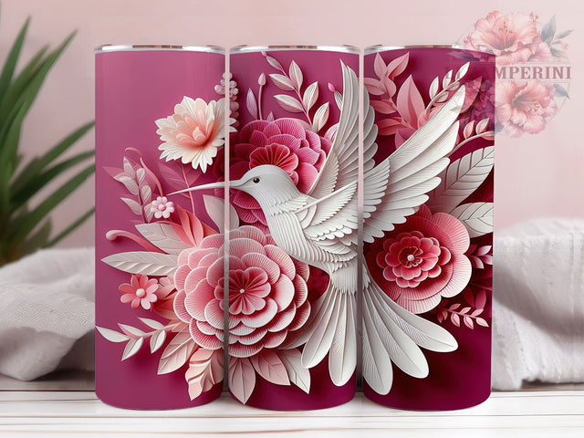 3D Hummingbird Pink White Floral 20oz Tumbler, White Hummingbird Tumbler, Floral Bird Tumbler, 20oz Sublimation Wrap, Nature Aesthetic Tumbler, Spring Gift Sublimation Li Zamperini 