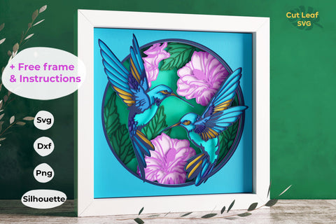 3d Hummingbird Shadow Box SVG - Hibiscus svg, Hawaiian svg, Bird svg, Flowers svg, svg file for cricut, for Silhouette, layered svg 3D Paper CutLeafSvg 