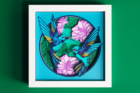 3d Hummingbird Shadow Box SVG - Hibiscus svg, Hawaiian svg, Bird svg, Flowers svg, svg file for cricut, for Silhouette, layered svg 3D Paper CutLeafSvg 