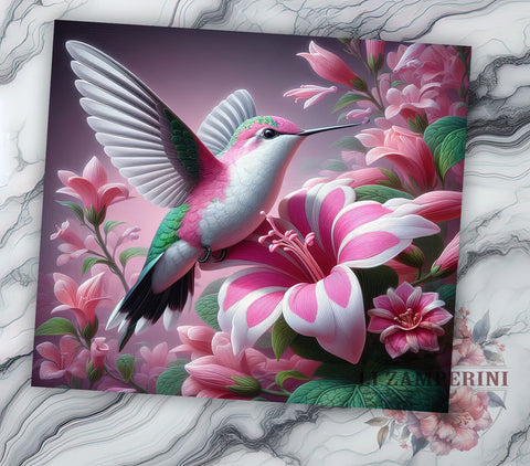 3D Hummingbirds Floral 20oz Tumbler Wrap PNG, Pink Hummingbird Tumbler PNG Sublimation Design, Straight & Tapered Tumbler Wrap, Instant Digital Download Sublimation Li Zamperini 