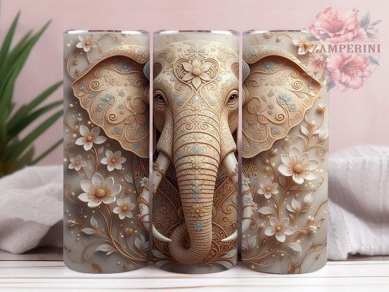 3D Indian Elephant Tumbler, Indian Elephant Wrap, Elephant Sublimation Design, 20oz Elephant Tumbler, Exotic Elephant Art, Cultural Elephant Mug, Whimsical Elephant Cup Sublimation Li Zamperini 