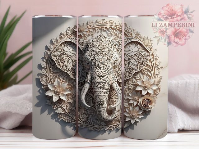 3D Indian Elephant Tumbler, Indian Elephant Wrap, Elephant Sublimation Design, 20oz Elephant Tumbler, Exotic Elephant Art, Cultural Elephant Mug, Whimsical Elephant Cup Sublimation Li Zamperini 