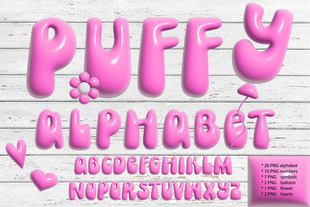 3D Inflated Alphabet Bundle PNG. Pink Puffy Alphabet PNG Sublimation Olga Terlyanskaya 