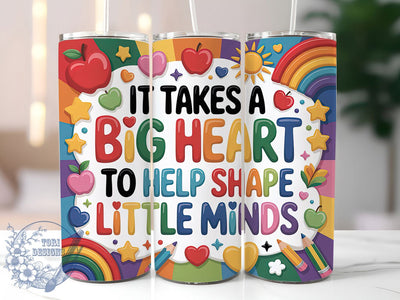 3D Inflated Big Heart Teacher 20oz Tumbler, Inflated Style, Big Heart, 20oz Wrap, Sublimation Design, School Theme, PNG File Sublimation ToriDesigns 